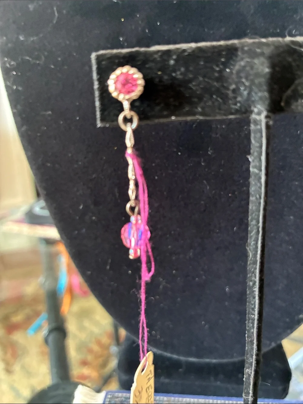 Pink Dangle Crystal Drop Earrings